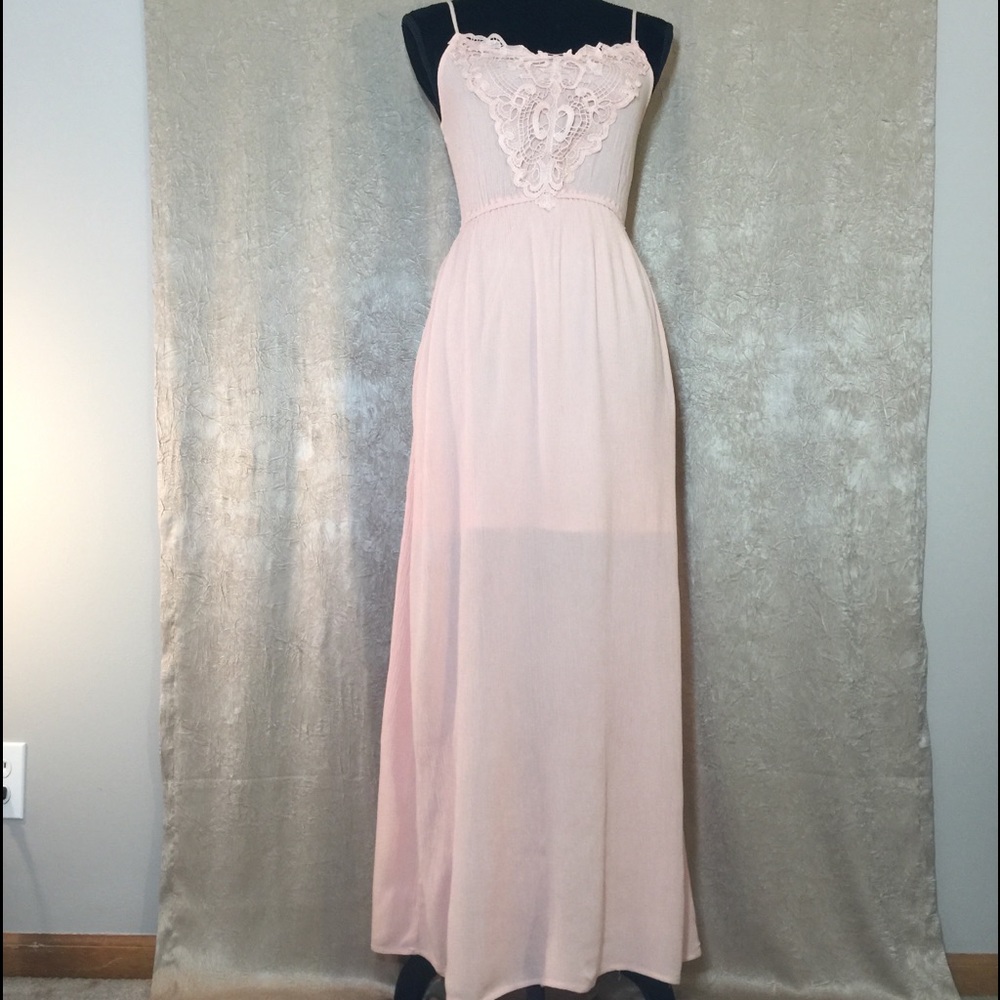 🧡Dina Be blush peach crinkle double layer maxidress